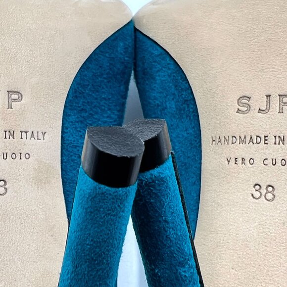 SJP Sarah Jessica Parker EU 38 US 8 Teal Blue Suede Leather Fawn 70 Dress Pumps - Picture 13 of 16